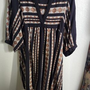 Geometric Patterned Black and Brown Dress